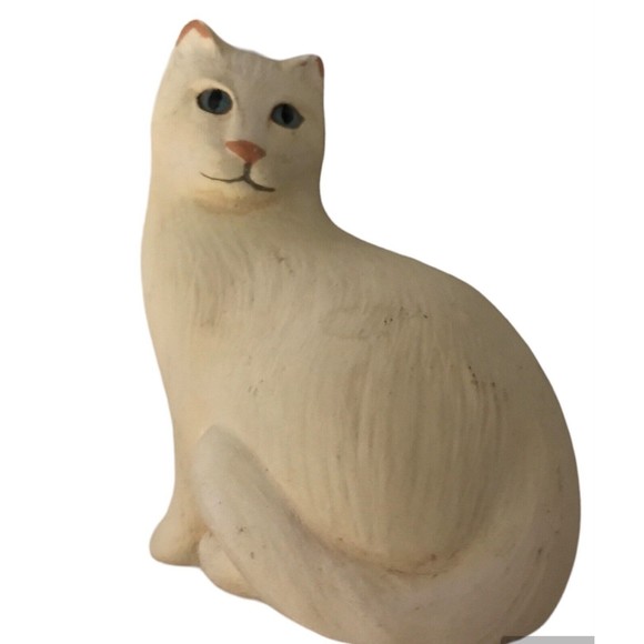 Vintage Artisans White Cat Pottery Figurine 3-1/2" H 1989 Blue Eyes - Picture 2 of 8